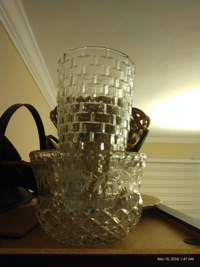 Beautiful Heavy Glass Crystal Vase & Bowl