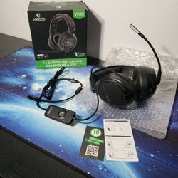 New Jeecoo V20U USB Pro Gaming Headset for PC, 7.1 Surround Sound Headphones W/ Noise Cancelling Microphone, Memory Foam Ear Pads for Laptop Computers