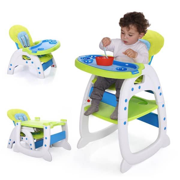highchair 3-in-1 Convertible Toddler Highchair Table Booster Seat with Feeding Tray, Blue