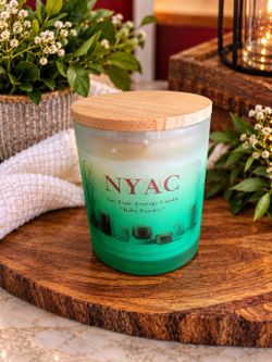 NYAC  Baby  Powder Soy Candle 10oz Frosted Glass Wood Lid