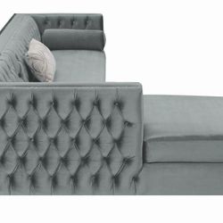 SILVER VELVET SECTIONAL SOFA SET 