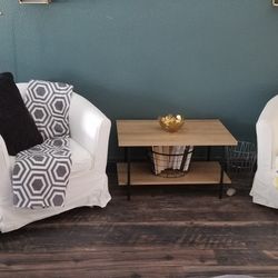 Chairs, Small Coffee Table, End Table & Shelf