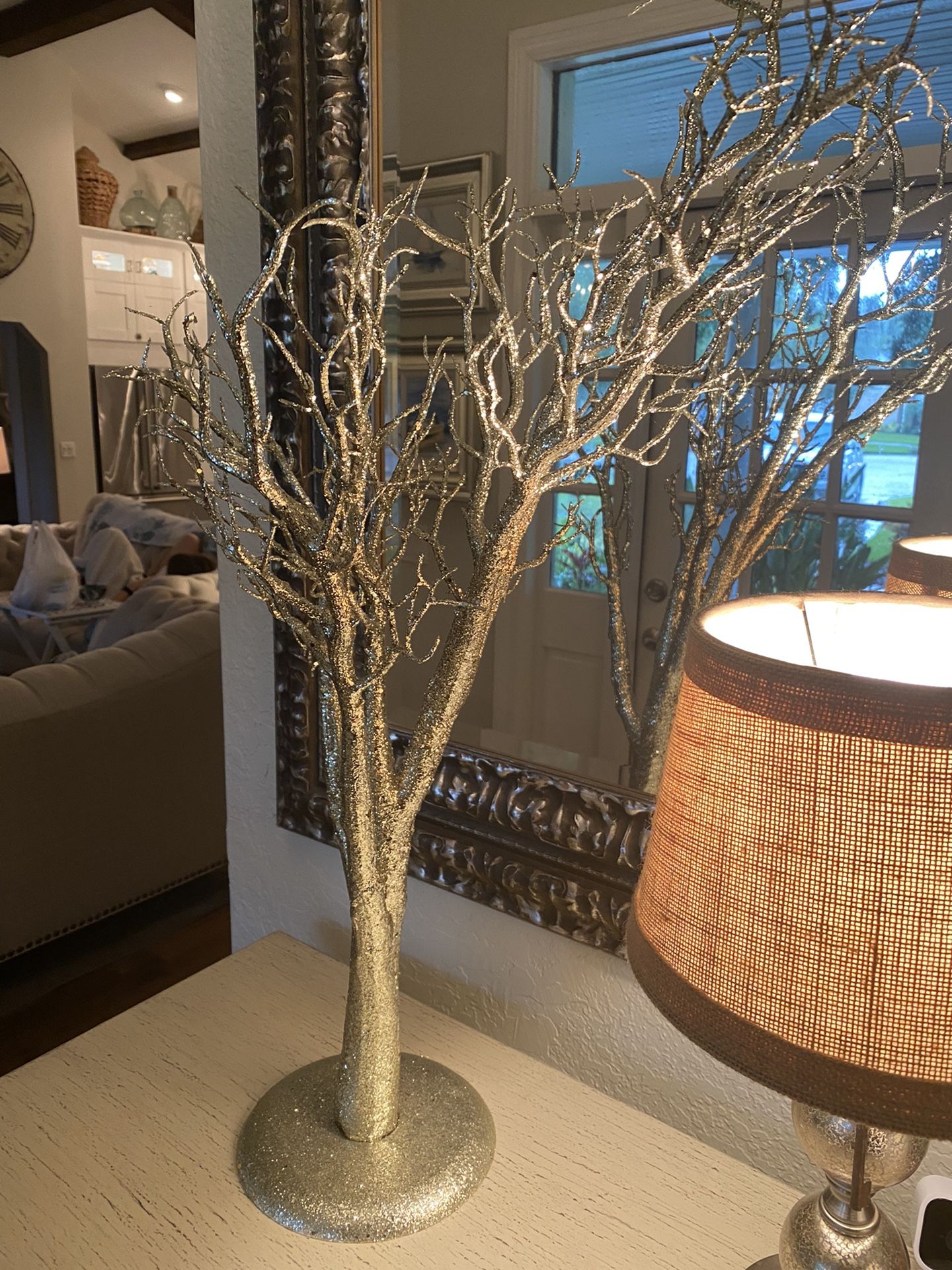 Silver Glittered Manzanita Tree On Stand 32”