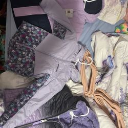 NEW 3t girl winter jackets and used hoodie lot + pink velvet kids hangers