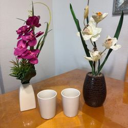 2 Fake Plants And 2 Small Pots