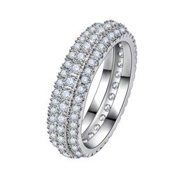 High-end three-row diamond-filled micro-set zirconia ring. Hip-hop style ring set with zirconia stones for engagement.