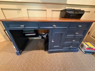Blue Wood Executive Desk with Drawers