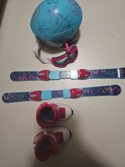 American Girl Doll skiis, boots, & helmet with goggles