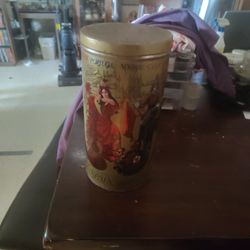 Tall Colorful Embossed Tin Container 