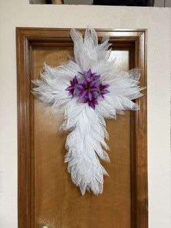 White Deco Mesh Cross