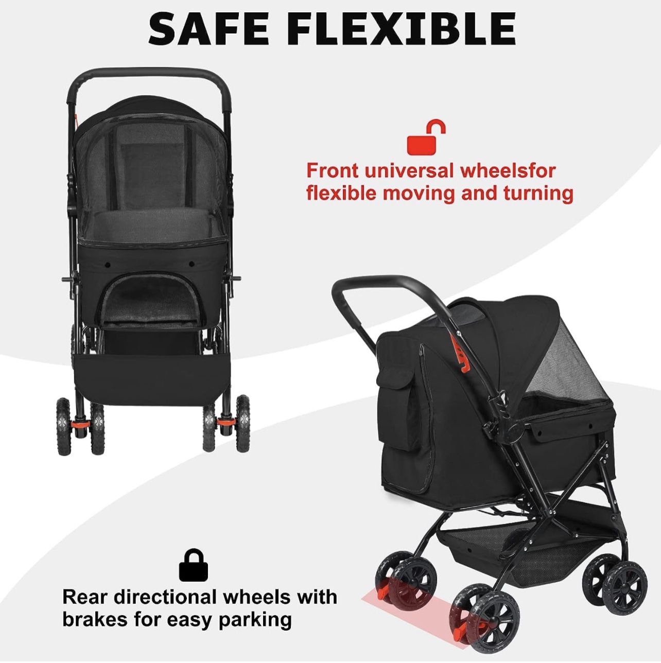 Pet Stroller - Dog Strollers for Medium Dogs and Cats with Reversible Handle, Easy to Walking Dog Stroller 360 Rotating Front Puppy Stroller for Small