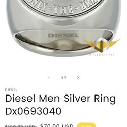 Diesel Men Ring Size 10 Sterling Silver 