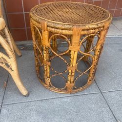 Vintage 1970s Wicker Rattan Side Table Plant Stand 