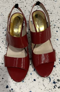 Michael Kors Size 8 Red 3 Inch Open Toed Heels
