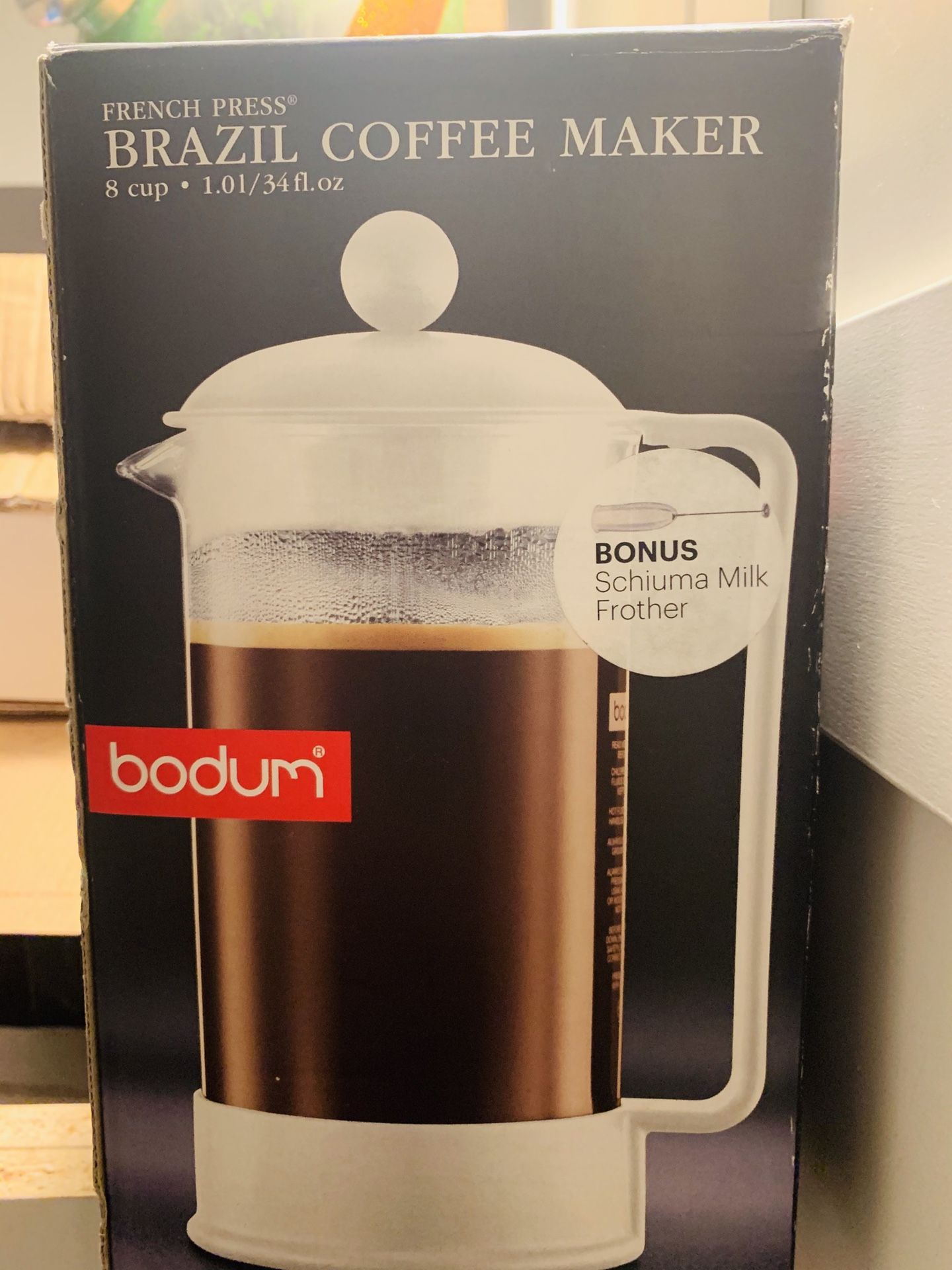 BODUM FRENCH PRESS - 8 CUPS WHITE with MILK FROTHER