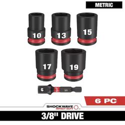 Milwaukee SHOCKWAVE 3/8 in. Drive Metric Standard 6 Point Impact Socket Set (6-Piece)