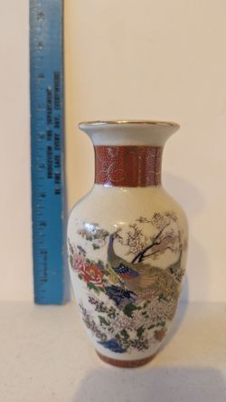 Satsuma Japan Porcelain Vase Peacock & Floral Bird Design