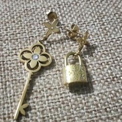 Gold Plated  Earrings Lock And Key 
