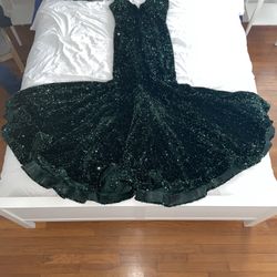 Emerald Green Sequins Prom Dress