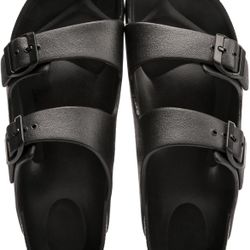 FUNKYMONKEY Women's Comfort Slides Double Buckle Adjustable EVA Flat Sandals