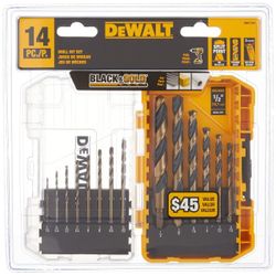 DEWALT 14-Piece Assorted Black and Gold Coated HSS Jobber Length Twist Drill Bit Set