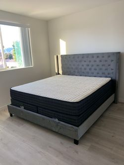 Gray Tufted Bed Frame with Mattress| king queen full all sizes available!