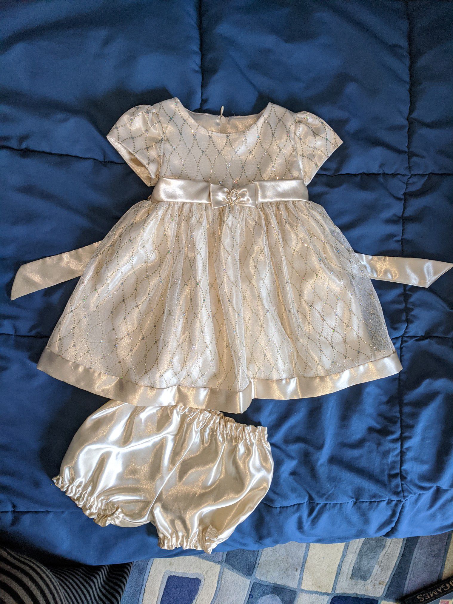 Gorgeous Gold Baby Girls Wedding occasion party flower girl dress with bloomers Size 24 Months