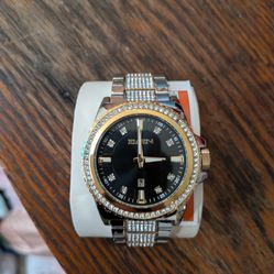 Elgin Mens Silver Gold Stainless Steel Watch Bling Bling New