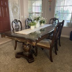 Formal Dining Table Set Marble Top Solid Wood 6 Chairs / Comedor Elegante Mármol
