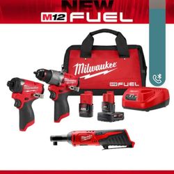 M12 FUEL 12-Volt Li-Ion Brushless Cordless Hammer Drill and Impact Driver Combo Kit (2-Tool) with M12 3/8 in. Ratchet


