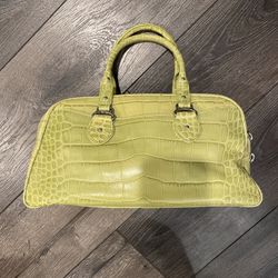 Cole Haan  Alexa Croco Lime Green Embossed Croc  Leather Purse Handbag