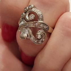 Beautiful Vintage 14kt white gold ring size 5 1/2 feautures 17 single cut round diamonds .38 total weight See Appraisal Of $1,280.00 From 2011