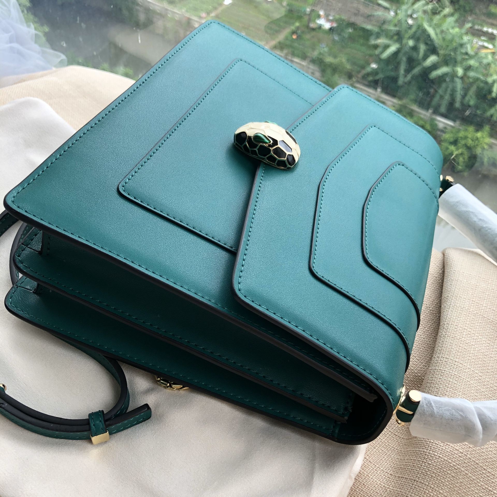 Authentic Bvlgari Bag Serpenti Forever Leather Green Women's Handbag
