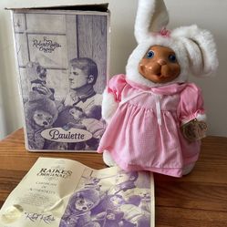 New Vintage Raikes Limited PAULETTE White Bunny Dressed Plush Wood Easter Adorable!