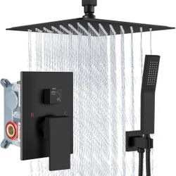 Aolemi Ceiling Mount Shower System Rain Shower Head with Handheld Spray High Pressure Shower Faucet Set Rough-in Valve Shower Trim Kit Included Bathro