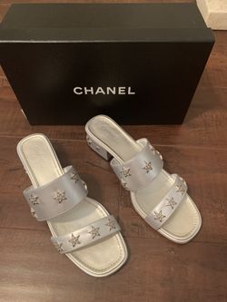 CHANEL Silver Leather Calfskin Crystal Stars Mules Sandals Sz. 38 for Sale  in Las Vegas, NV - OfferUp