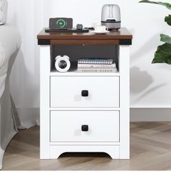 Airynee Nightstand with Charging Station and LED Lights