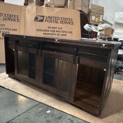Rustic Dark Wood TV Stand with Sliding Barn Doors