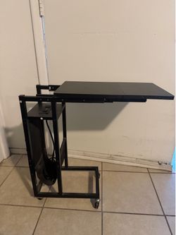 Sliding Side Table w/ Outlet Plugs on Wheels