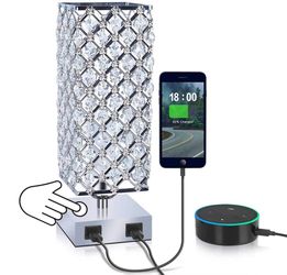 MBL Silver Square Crystal Lamp with 2 USB Charging Ports