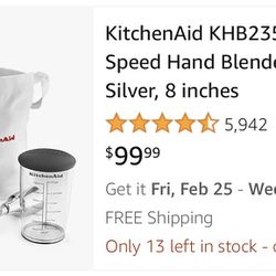 KitchenAid KHB2351CU 3-Speed Hand Blender - Contour Silver, 8 inches