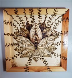 Wooden, Pyrography Floral Art
