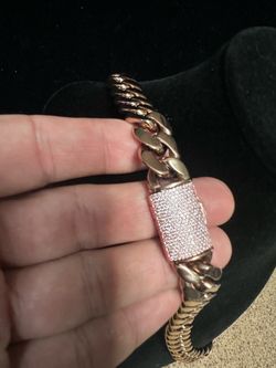 24” Rose Gold over Stainless 12mm Iced Out 5a CZ Coffin Lock Cuban