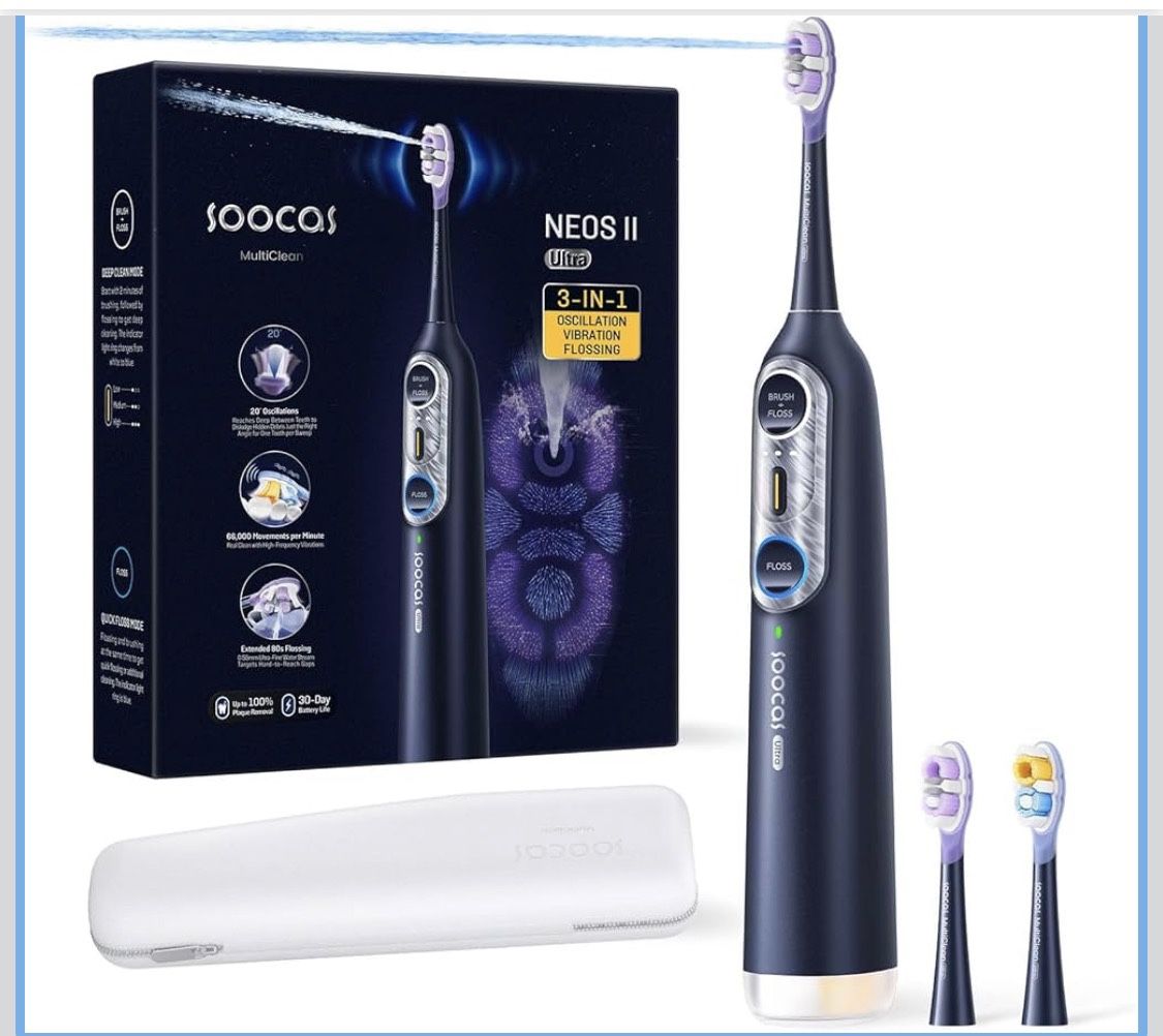 Electric Toothbrush with Water Flosser Combo, 3-in-1: Flosses, Vibrates and Oscillates, Flossing Toothbrush for Adults, Cordless Water Flosser for Tra