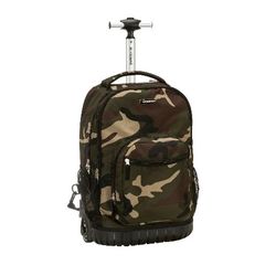 Rockland 19" Rolling Backpack w/Handle-Available in Camo, Blue w Yellow Trim, And Owl Print. 