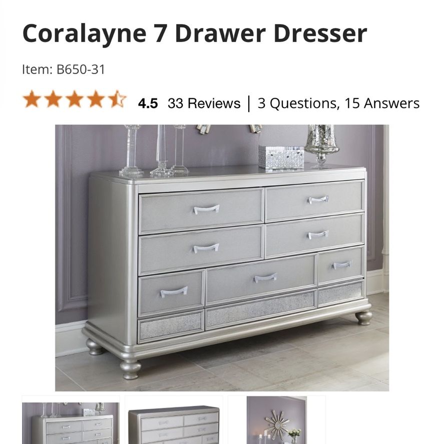 coralayne silver dresser Coralayne 7 Drawer Dresser and Mirror