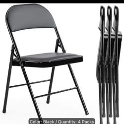 NEW 4 Pack PU Leather Folding Chairs with Padded Seats for Outdoor & Indoor, Portable Stoolx