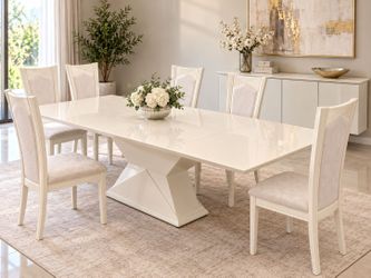 White Gloss Dining Table, credenza  and 6 chairs