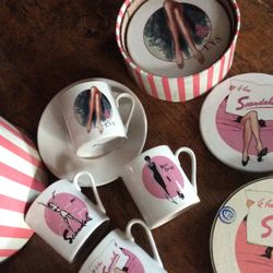 Brand New Ceramic Espresso /Cappuccino 4-Cups/Saucers  & Coasters Sets ALL Included 4-Differents Designs