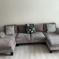 Large Gray Velvet-style Sectional Sofa 9ft x 4ft